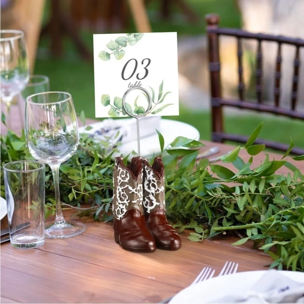Tatuo 10 Brown Cowboy Boots Table No. Card Holders Weddings Parties Auctions NIB